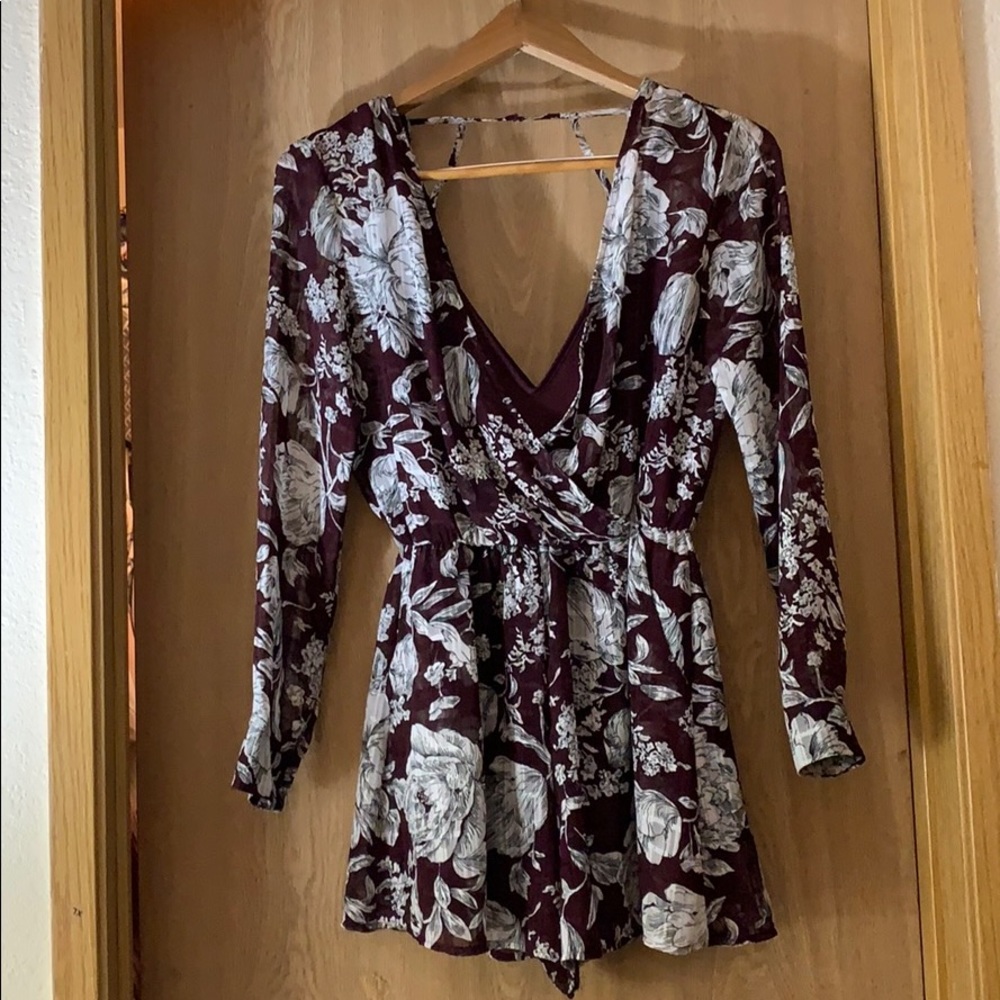 Maroon floral romper worn once